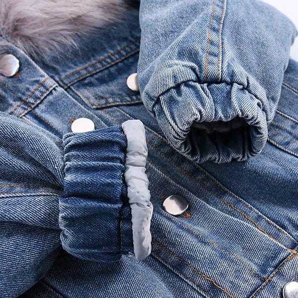 2 Colors Fashion Baby Toddler  Winter Fur Denim Jacket Pink and Gray - dianjiang-