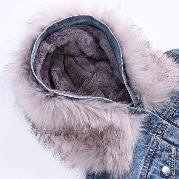 2 Colors Fashion Baby Toddler  Winter Fur Denim Jacket Pink and Gray - dianjiang-