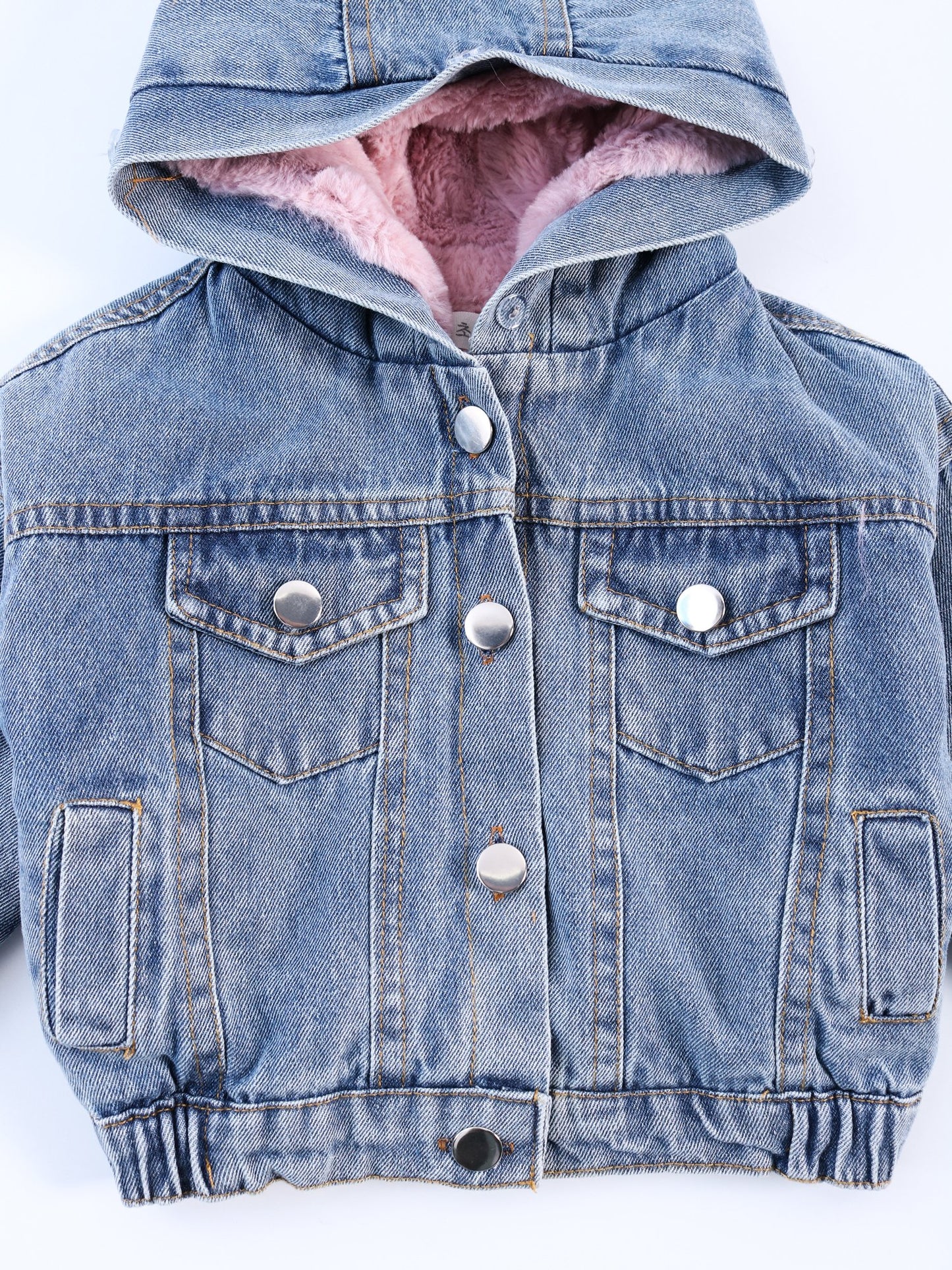 2 Colors Fashion Baby Toddler  Winter Fur Denim Jacket Pink and Gray - dianjiang-