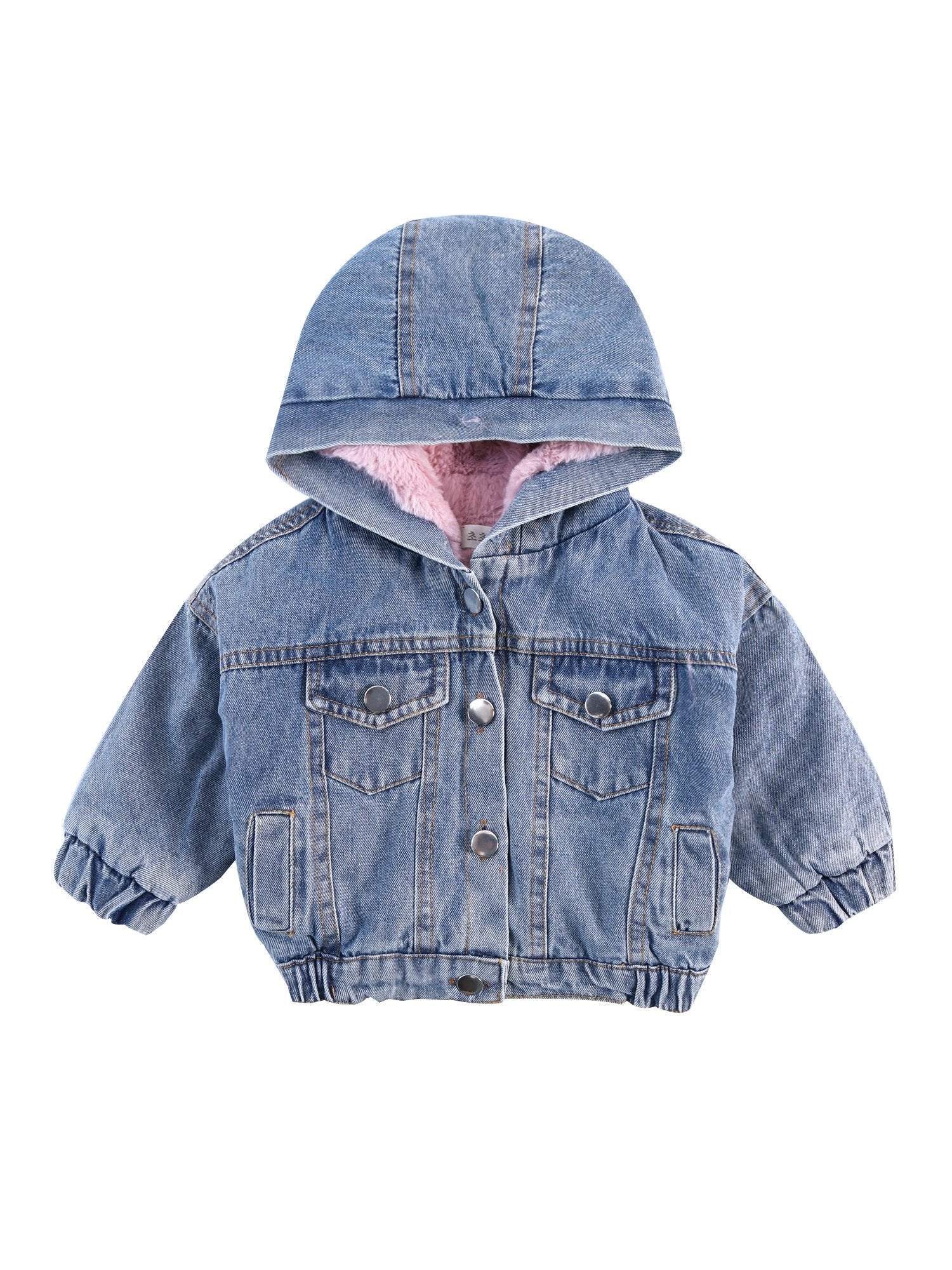 2 Colors Fashion Baby Toddler  Winter Fur Denim Jacket Pink and Gray - dianjiang-