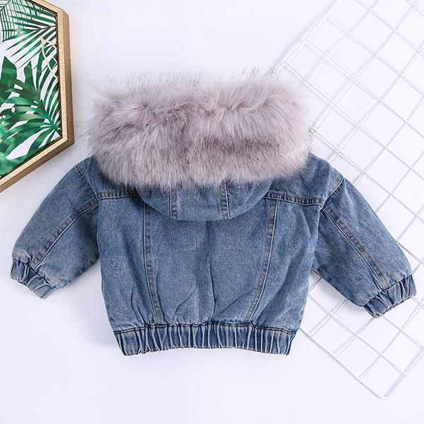 2 Colors Fashion Baby Toddler  Winter Fur Denim Jacket Pink and Gray - dianjiang-