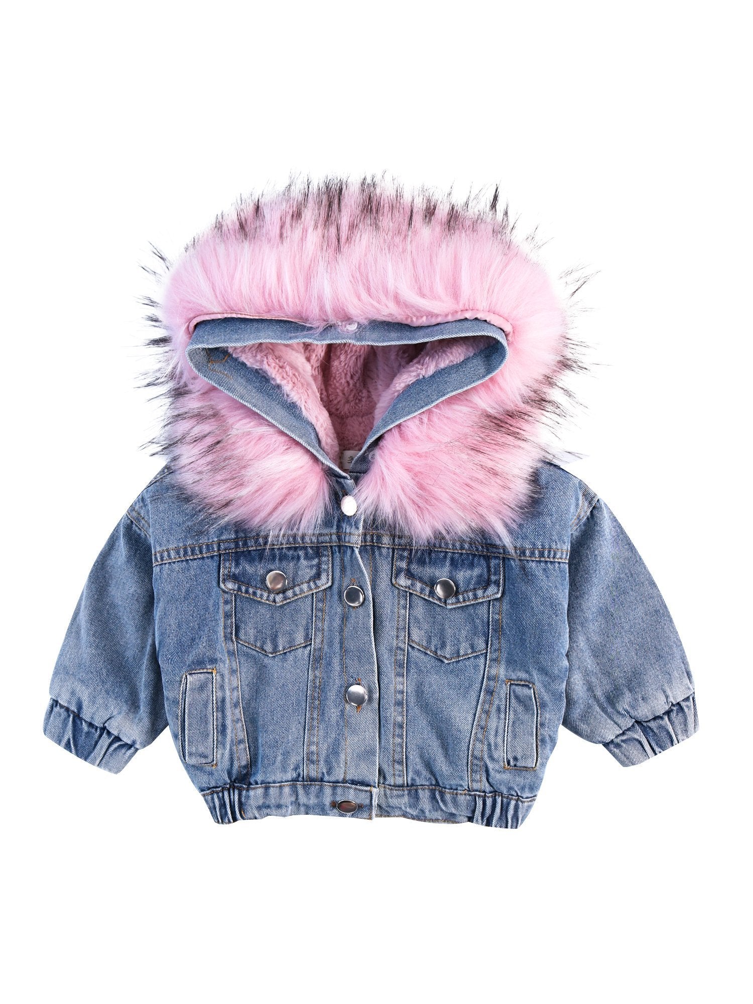 2 Colors Fashion Baby Toddler  Winter Fur Denim Jacket Pink and Gray - dianjiang-