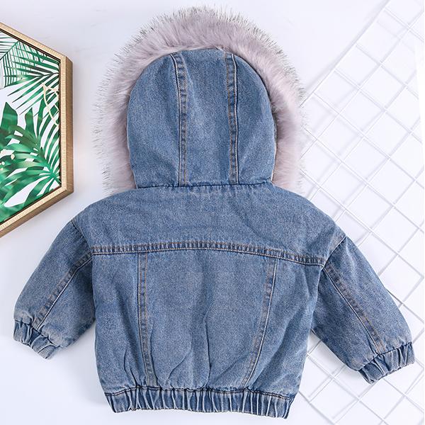 2 Colors Fashion Baby Toddler  Winter Fur Denim Jacket Pink and Gray - dianjiang-