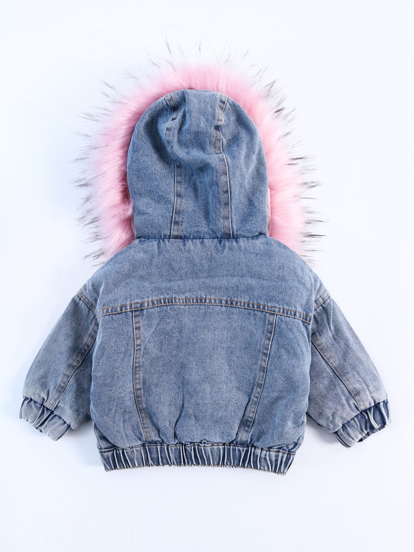 2 Colors Fashion Baby Toddler  Winter Fur Denim Jacket Pink and Gray - dianjiang-