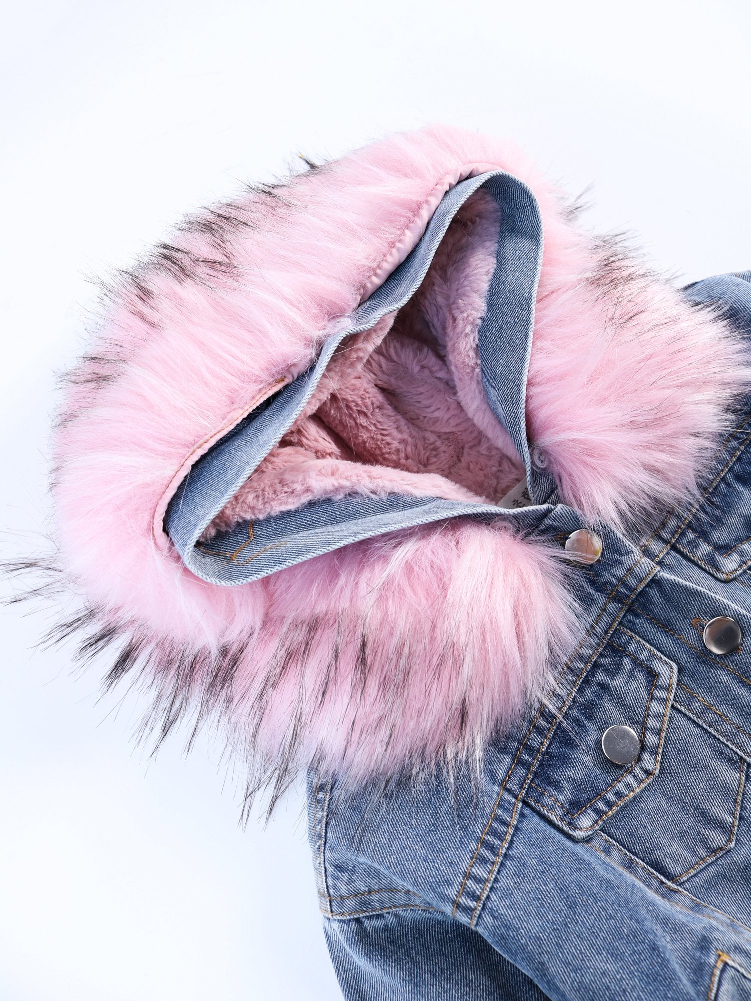 2 Colors Fashion Baby Toddler  Winter Fur Denim Jacket Pink and Gray - dianjiang-