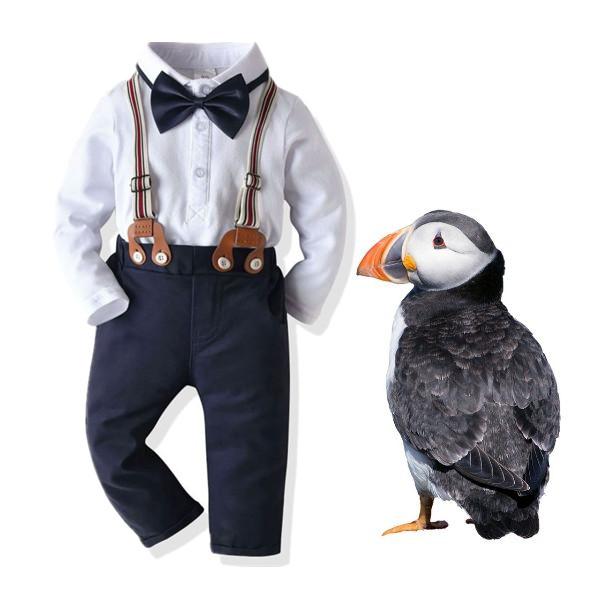 4-Piece Baby Boy Outfits Bow Tie Bodysuit Matching Suspender Pants - dianjiang-