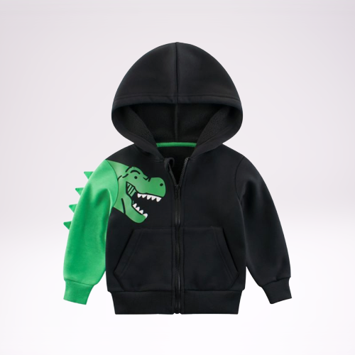 Cartoon Dinosaur Printed Fleece-lined Hoodie - dianjiang-