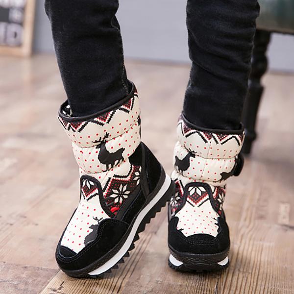 Kids Adult Adorable Reindeer Faux Fur Lined High-top Snow Boots - dianjiang-