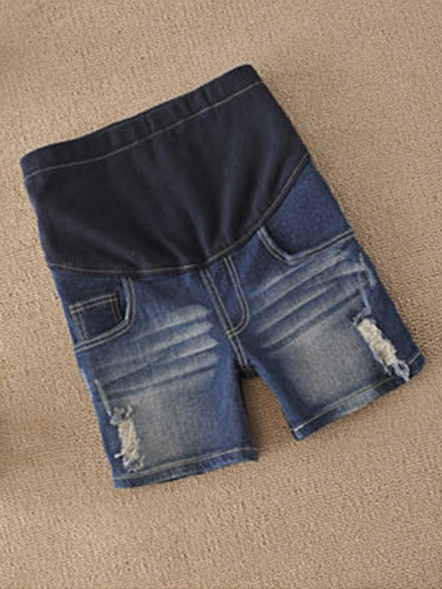 Maternity Ripped Denim Shorts - dianjiang-