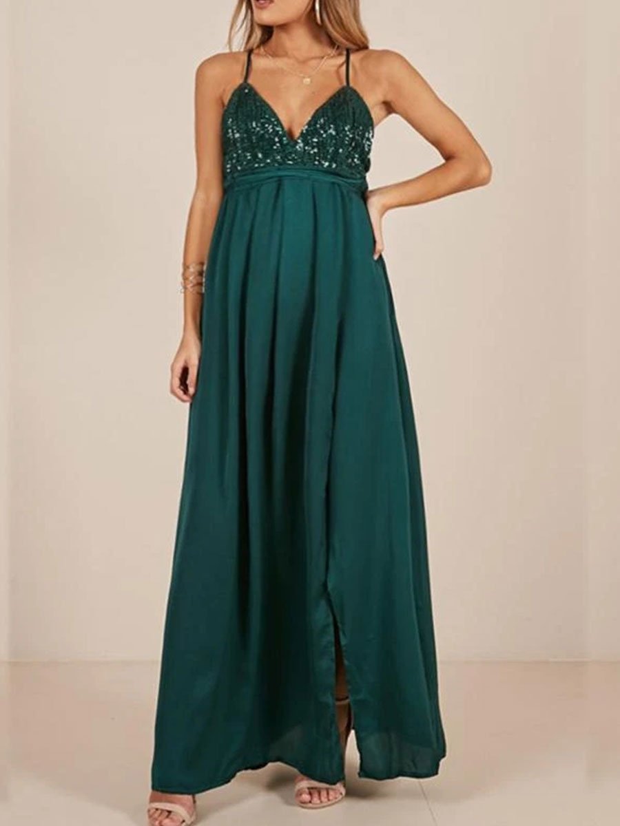 Sequined Backless Chiffon Sling Maternity Dress - dianjiang-