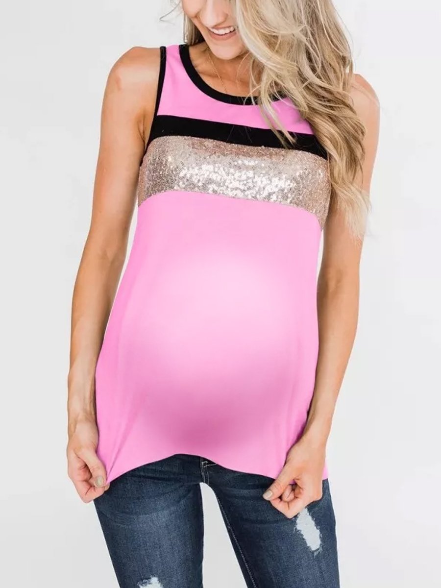 Maternity Female Camisole Sleeveless Sequins T-Shirt - dianjiang-