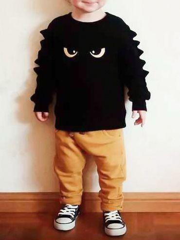 Cartoon Style Baby Little Boys 2-piece Outfit Black Sweatshirt Jumper+Yellow Pants - dianjiang-