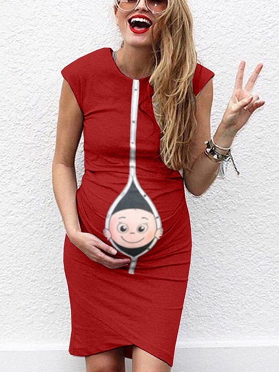 Maternity Sleeveless Round Neck Print Baby Dress - dianjiang-