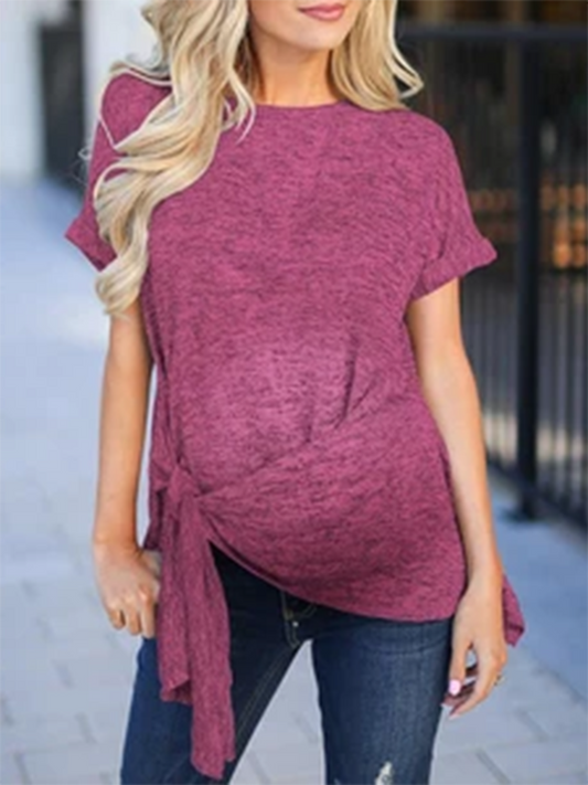 Maternity Short Sleeve Round Neck Irregular T-Shirt - dianjiang-