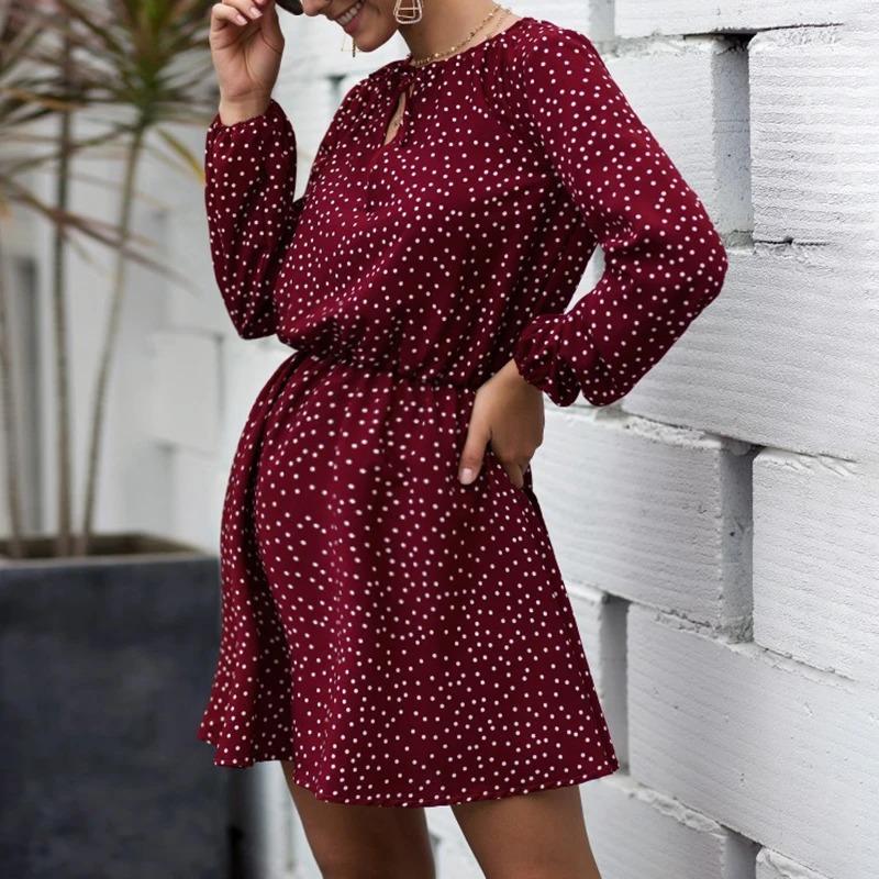 Maternity V-Neck Long-Sleeve Dot Printing Dress - dianjiang-