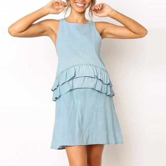 Ruffled Sleeveless Solid Color Maternity Dress - dianjiang-