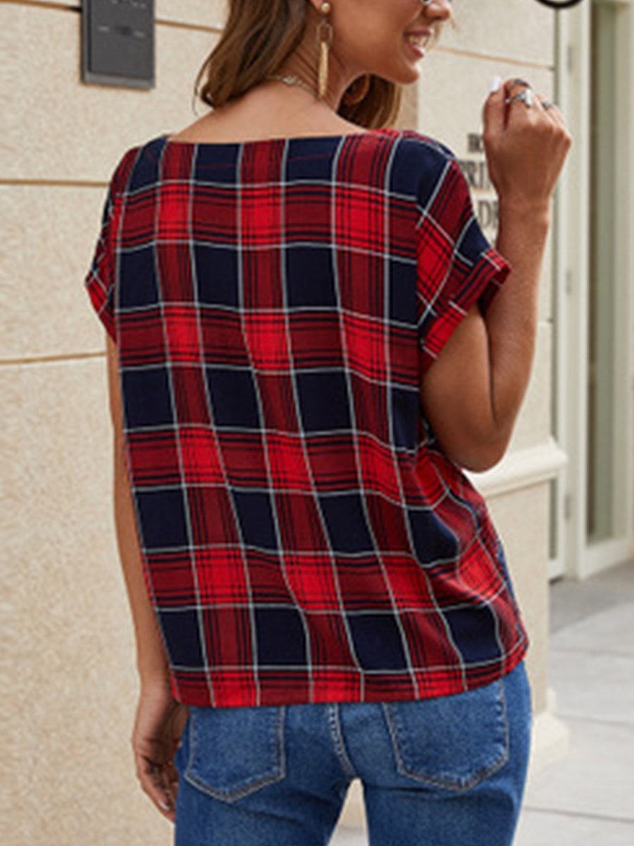 Casual V-Neck Plaid Top Maternity Tops - dianjiang-