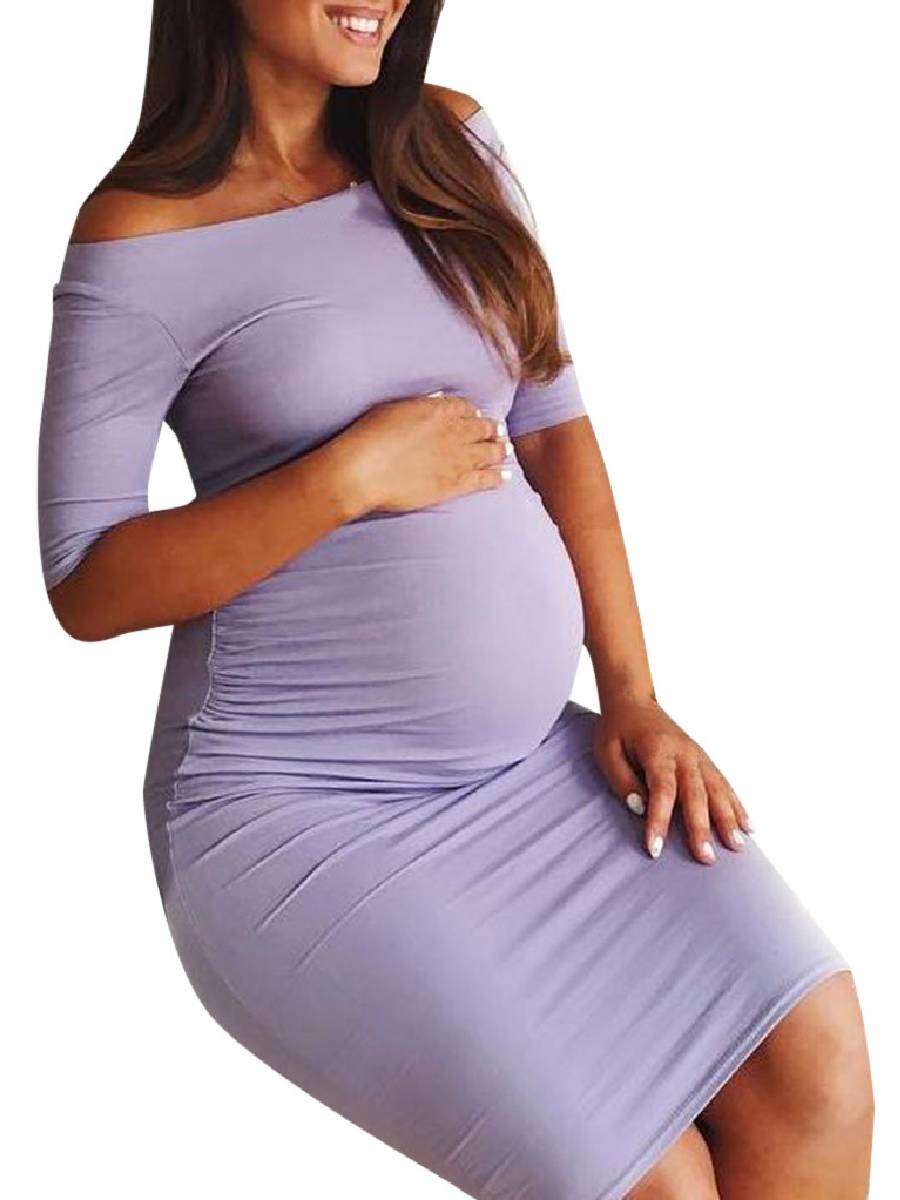 Maternity Off Shoulder Bodycon Dress - dianjiang-