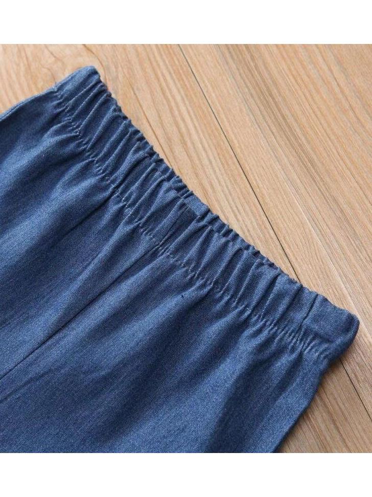 2-Piece Autum Fashion Baby Toddler Girl White Flare & Flutter Sleeve Top + Blue Bell-Bottoms Pants - dianjiang-