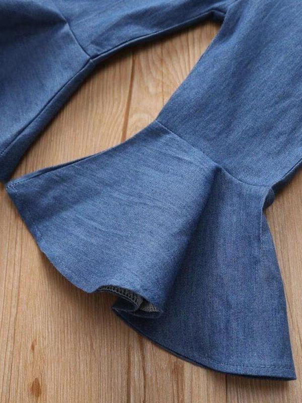 2-Piece Autum Fashion Baby Toddler Girl White Flare & Flutter Sleeve Top + Blue Bell-Bottoms Pants - dianjiang-