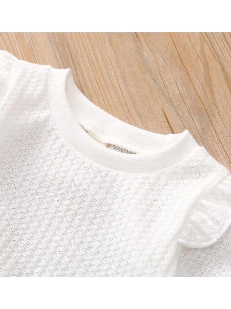 2-Piece Autum Fashion Baby Toddler Girl White Flare & Flutter Sleeve Top + Blue Bell-Bottoms Pants - dianjiang-