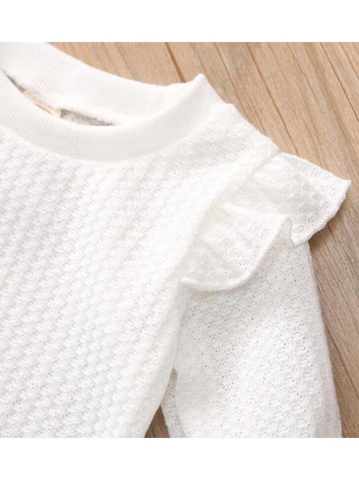 2-Piece Autum Fashion Baby Toddler Girl White Flare & Flutter Sleeve Top + Blue Bell-Bottoms Pants - dianjiang-