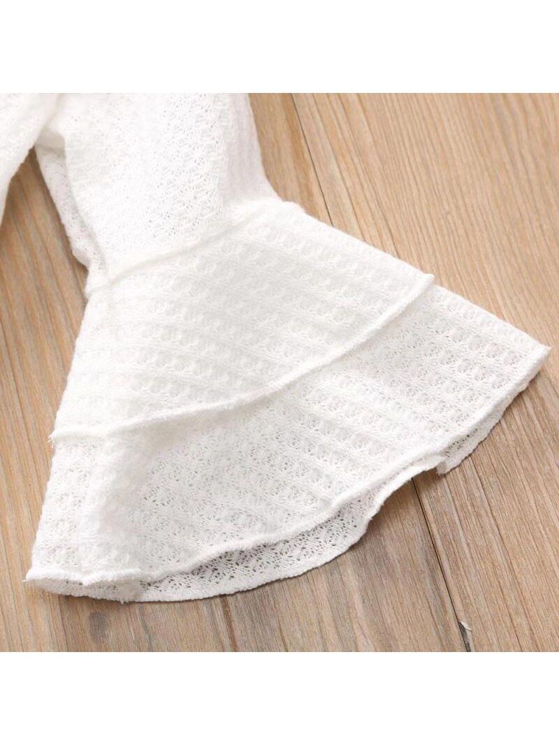 2-Piece Autum Fashion Baby Toddler Girl White Flare & Flutter Sleeve Top + Blue Bell-Bottoms Pants - dianjiang-