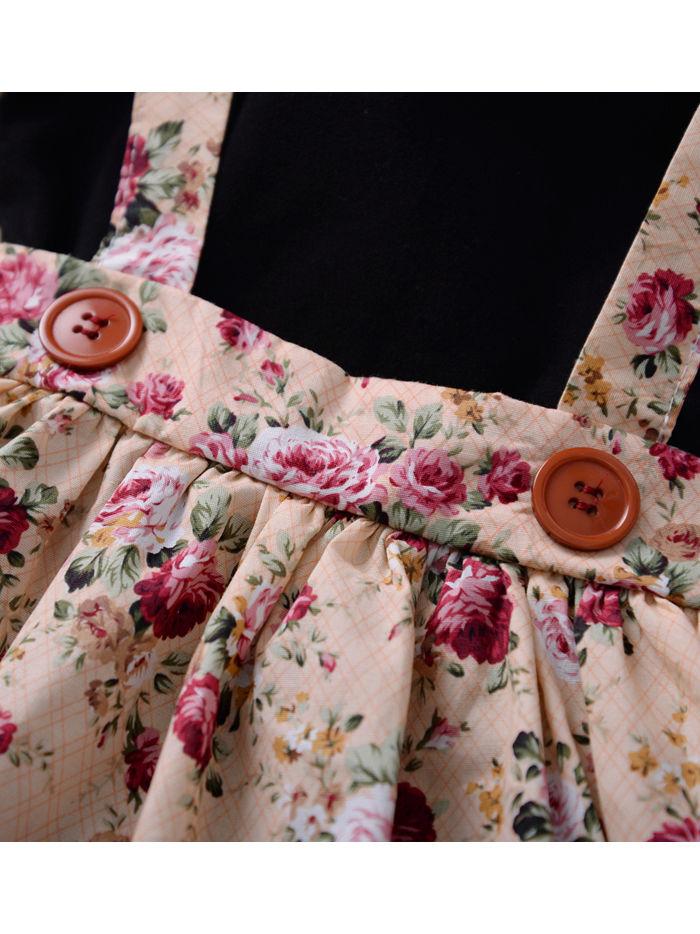 Multi-colored 2-Piece Autumn Baby Girl Clothes Outfit Butterfly Sleeve Romper + Flower Suspender Skirt - dianjiang-