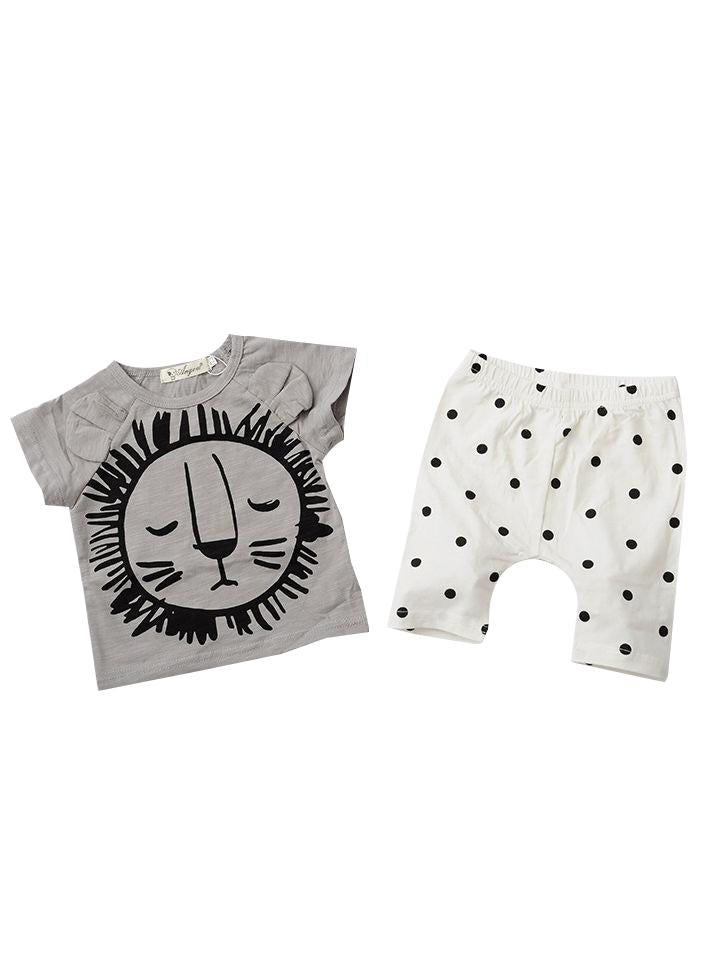 2-Piece Baby Boys Girls Summer Clothes Outfits Sets Lion Print T-shirt and Pants - dianjiang-