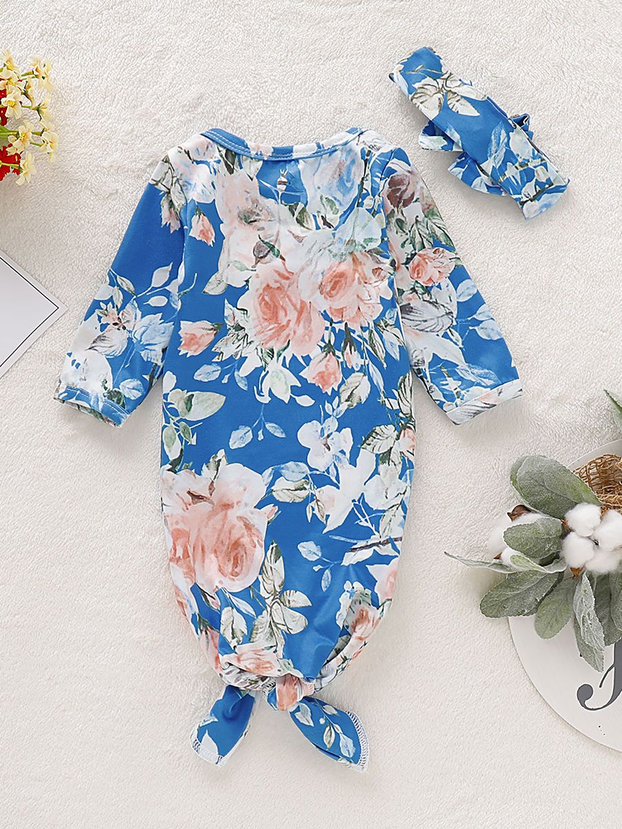 2-Piece Baby Floral Printed Sleeping Bag + Headband - dianjiang-