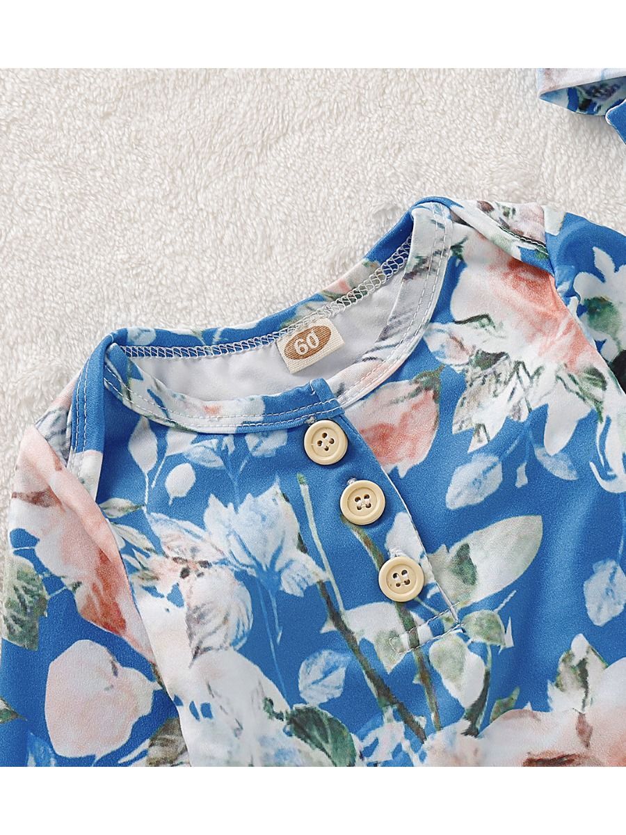 2-Piece Baby Floral Printed Sleeping Bag + Headband - dianjiang-