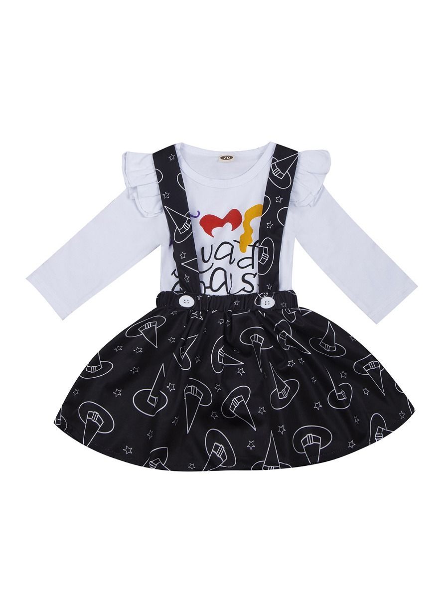 2-Piece Baby Girl Halloween Outfits White Romper+Suspender Skirt - dianjiang-