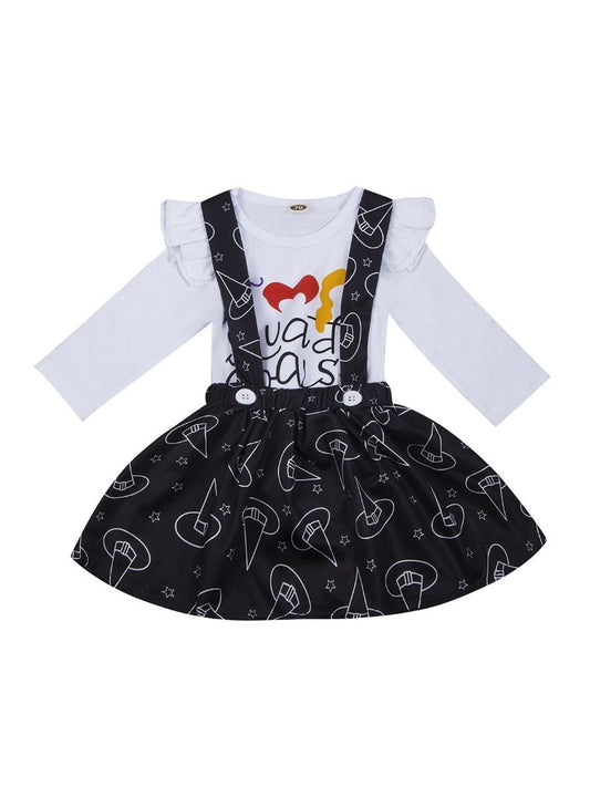 2-Piece Baby Girl Halloween Outfits White Romper+Suspender Skirt - dianjiang-