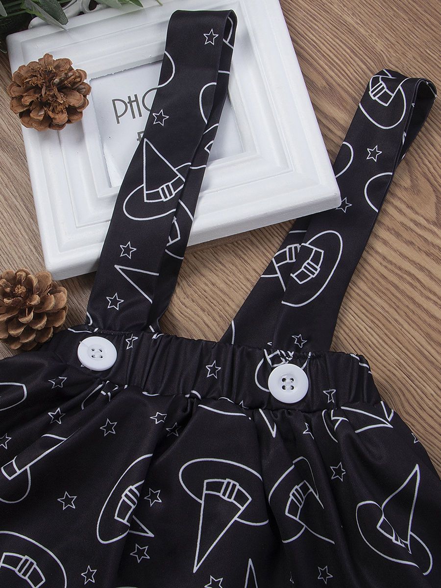 2-Piece Baby Girl Halloween Outfits White Romper+Suspender Skirt - dianjiang-