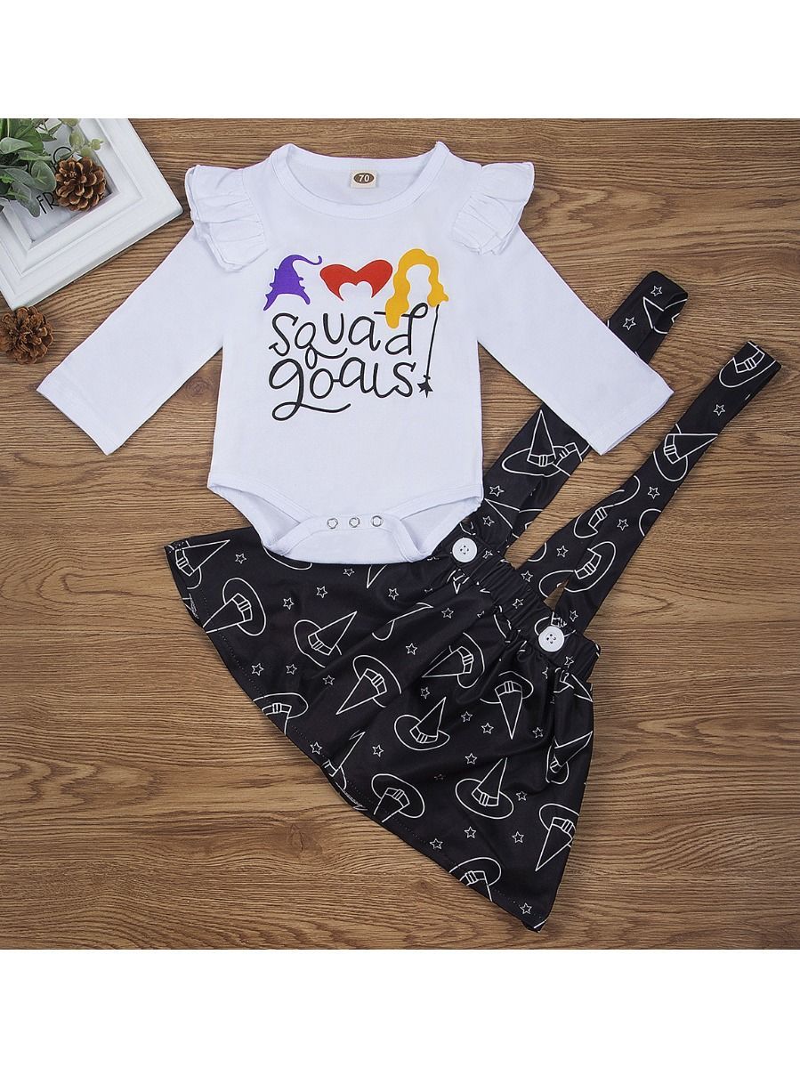2-Piece Baby Girl Halloween Outfits White Romper+Suspender Skirt - dianjiang-