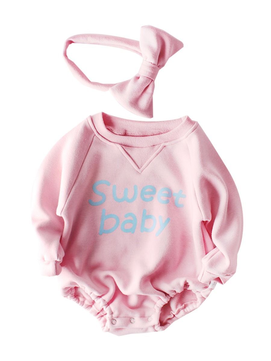 Winter 2-Piece Baby Fleece-lined Bodysuit and Headband Pink/Blue - dianjiang-