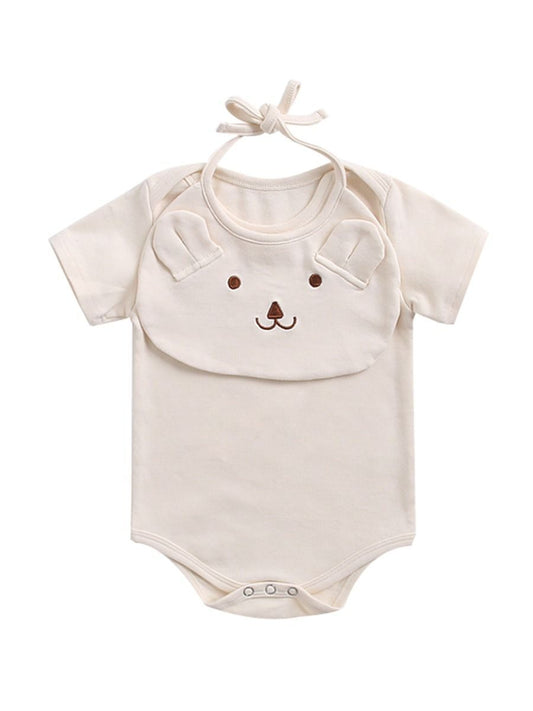 2-Piece Baby Onesie Matching Bear Bib - dianjiang-