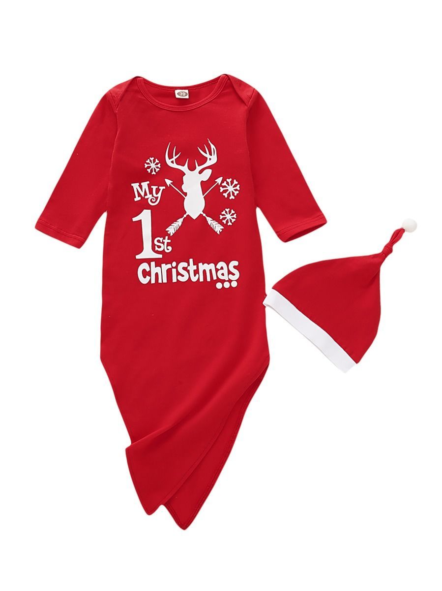 My 1st Christmas 2-Piece Letters Red 70CM Baby Sleeping Bag & Hat - dianjiang-