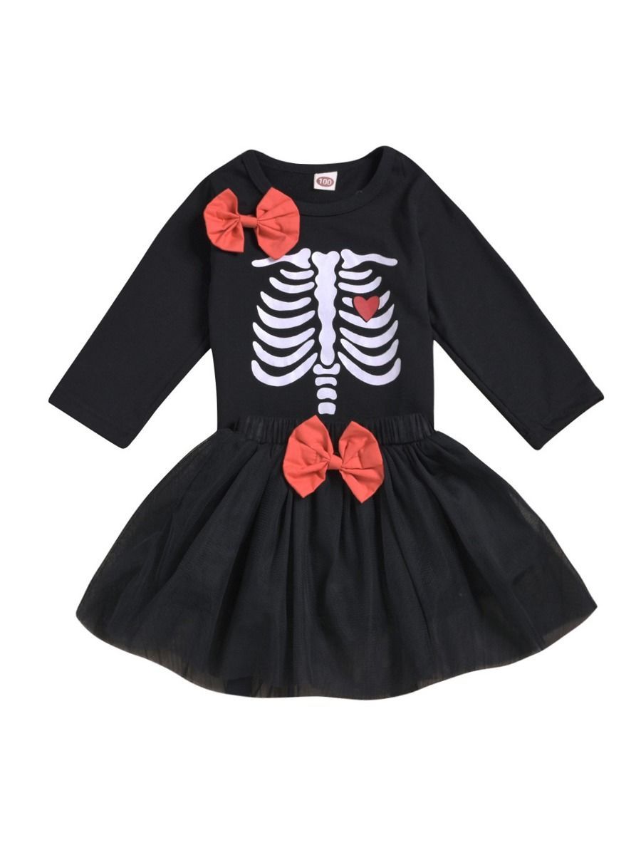 2-Piece Baby Toddler Girl Halloween Outfit Tee + Black Mesh Skirt - dianjiang-