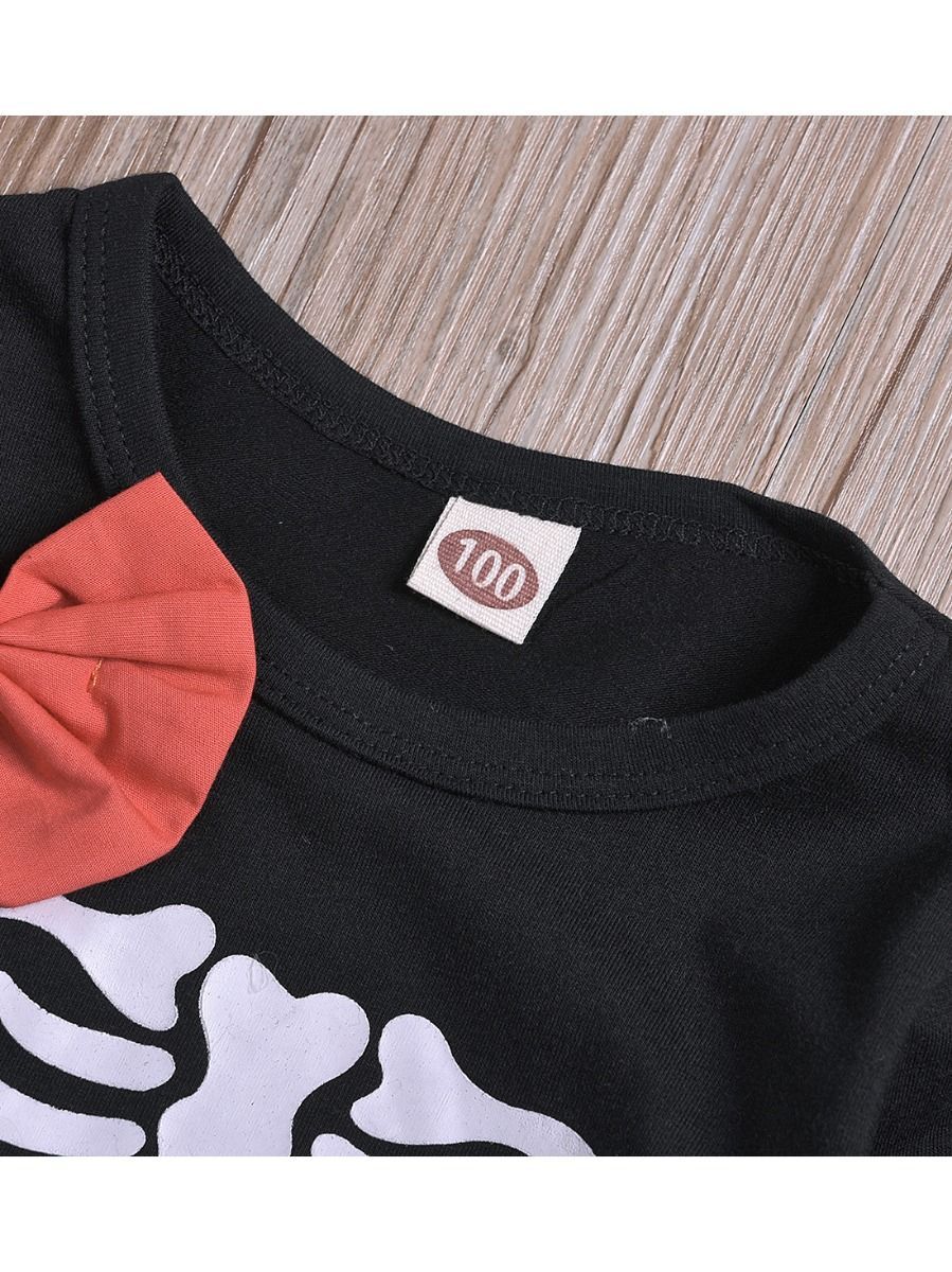 2-Piece Baby Toddler Girl Halloween Outfit Tee + Black Mesh Skirt - dianjiang-