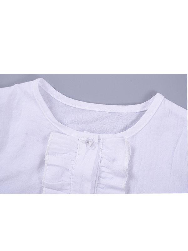 2-Piece Casual Outfit Ruffled White Shirt + Buttoned Green Skirt - dianjiang-