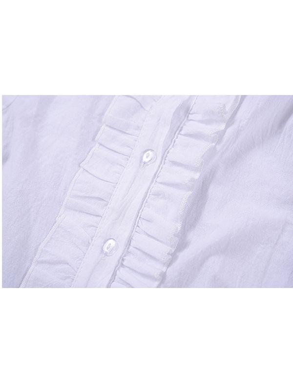 2-Piece Casual Outfit Ruffled White Shirt + Buttoned Green Skirt - dianjiang-