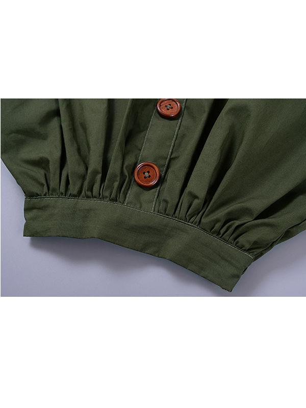 2-Piece Casual Outfit Ruffled White Shirt + Buttoned Green Skirt - dianjiang-