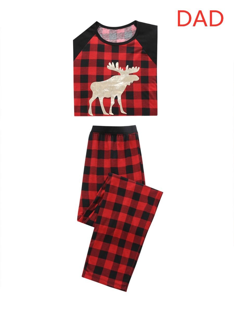 Family Matching 2-Piece Set Christmas Deer Checked Pajamas - dianjiang-
