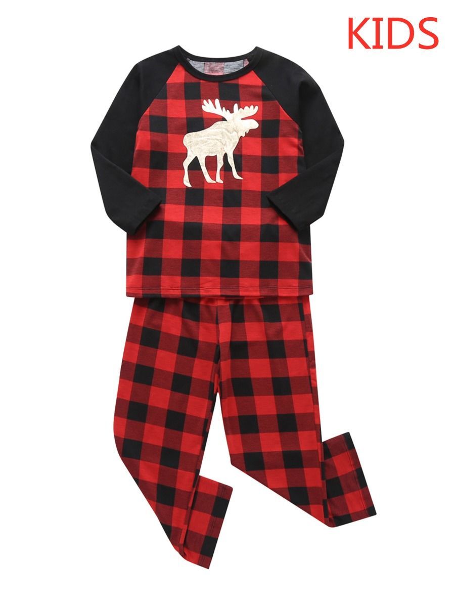 Family Matching 2-Piece Set Christmas Deer Checked Pajamas - dianjiang-