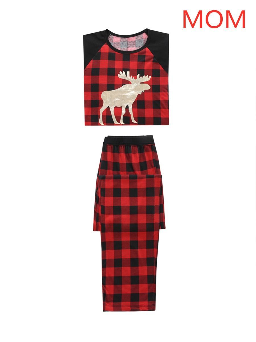 Family Matching 2-Piece Set Christmas Deer Checked Pajamas - dianjiang-