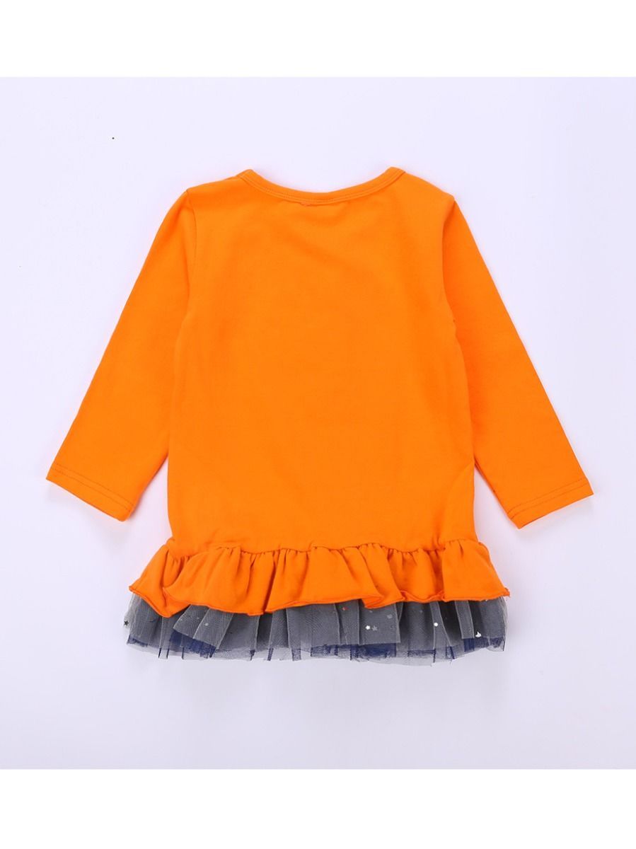 2-Piece Halloween Outfits Pumpkin Color Hem Top Matching Ruffle Pants - dianjiang-