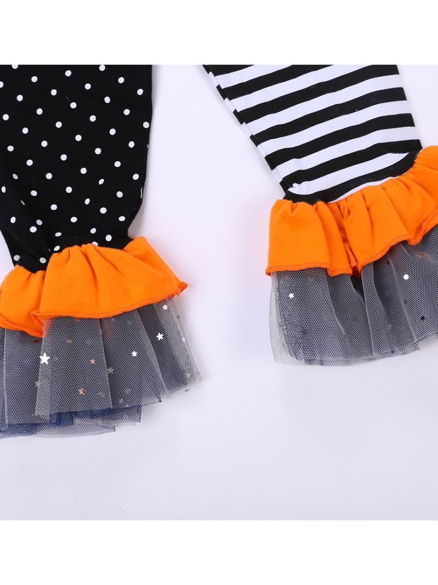 2-Piece Halloween Outfits Pumpkin Color Hem Top Matching Ruffle Pants - dianjiang-