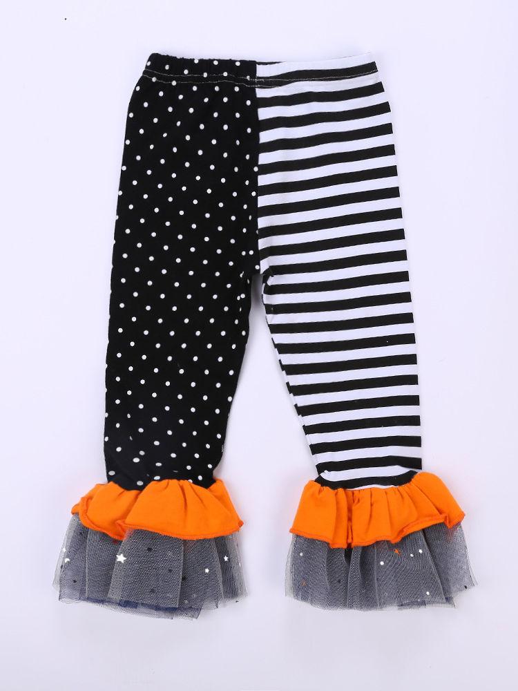 2-Piece Halloween Outfits Pumpkin Color Hem Top Matching Ruffle Pants - dianjiang-