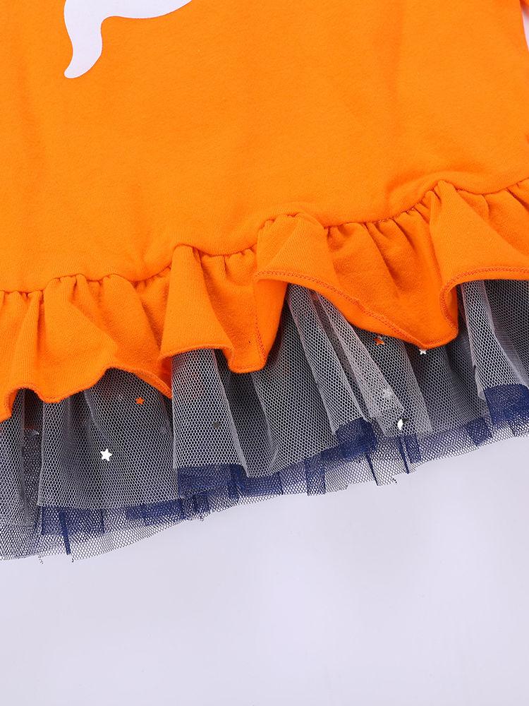 2-Piece Halloween Outfits Pumpkin Color Hem Top Matching Ruffle Pants - dianjiang-